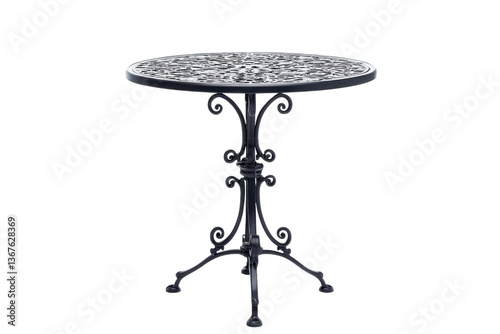 Elegant black wrought iron table with intricate design perfect for outdoor dining spaces isolated on transparent background