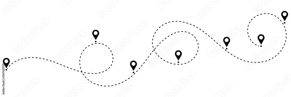 Dotted path with points. isolated on white background. Vector illustration. EPS 10 . Dotted path with points. isolated on white background. Vector illustration. EPS 10 .