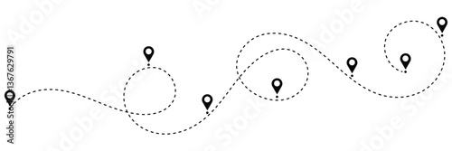 Dotted path with points. isolated on white background. Vector illustration. EPS 10 .