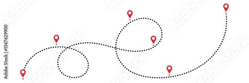 Dotted path with points. isolated on white background. Vector illustration. EPS 10 .