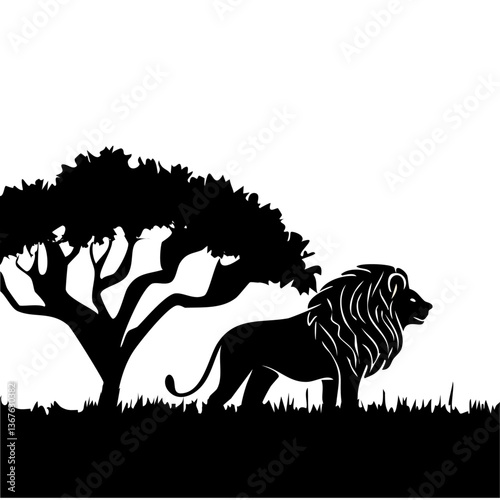 Obraz na płótnie silhouette of a lion animal in the savannah. African landscape scene vector design w salonie