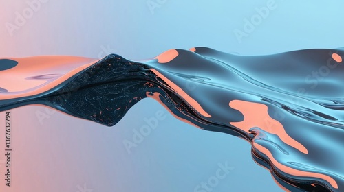 Colorful gradient design of an abstract fluid iridescent holographic curved wave in motion on a light blue cool background