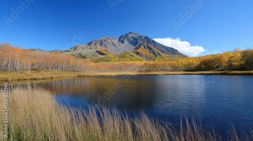 Autumn Serenity: Mountain Lake Reflection in Japan