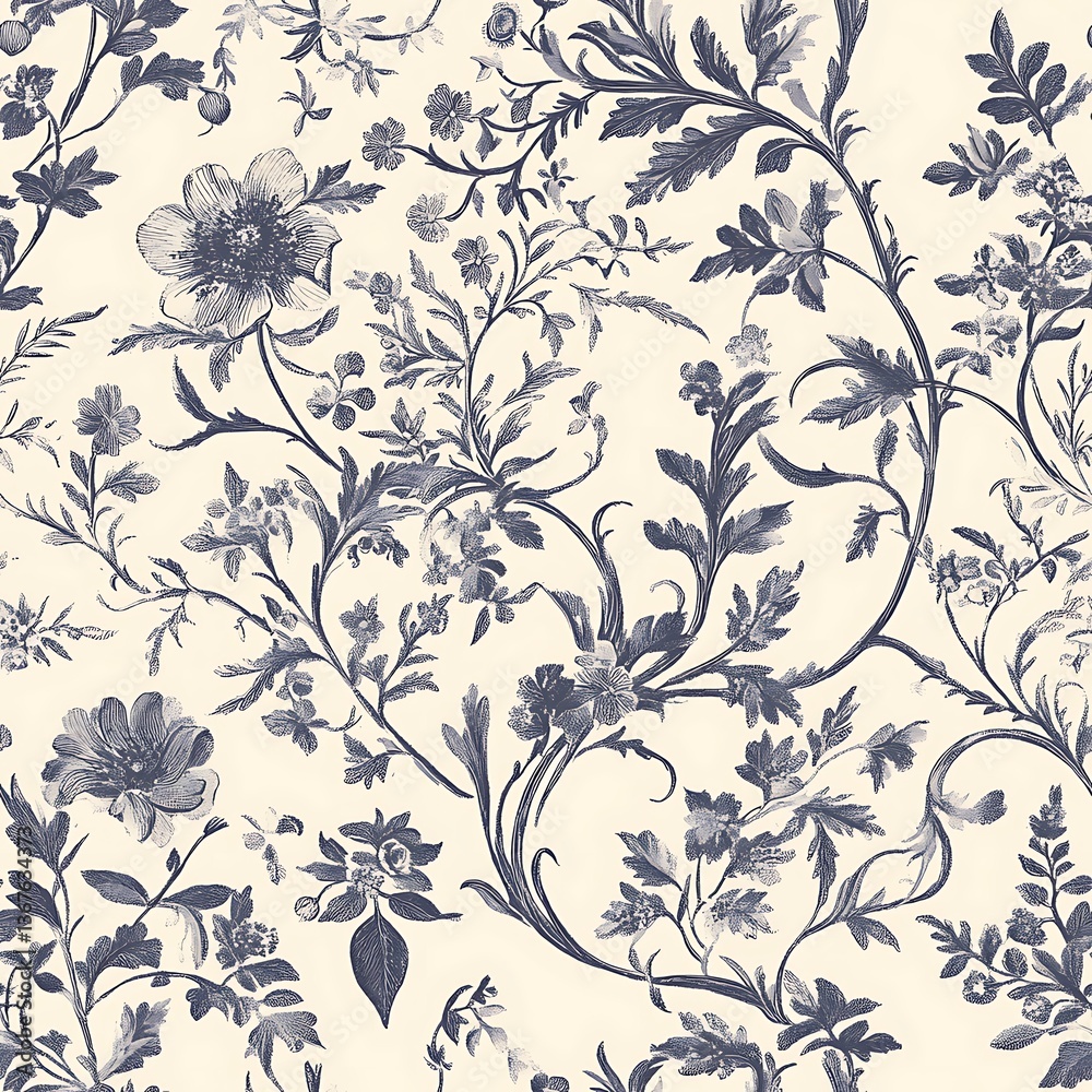 Fototapeta premium Elegant Vintage Floral Pattern on Cream Background for Home Décor