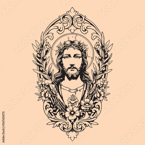 black and white tattoo design of Jesus Christ 