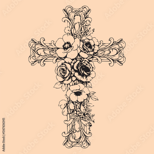 black and white tattoo design of Jesus Christ cross