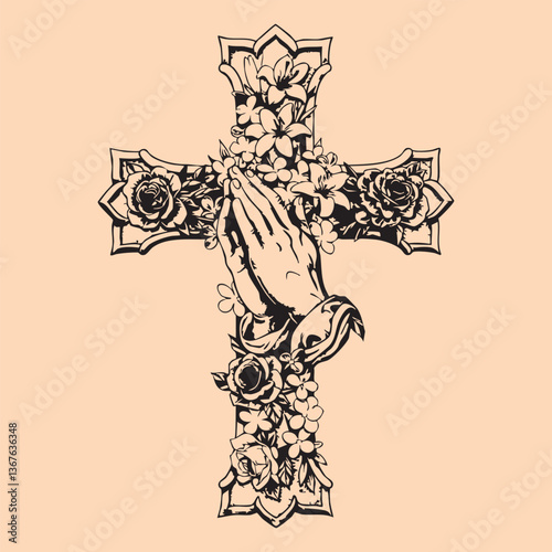 black and white tattoo design of Jesus Christ cross