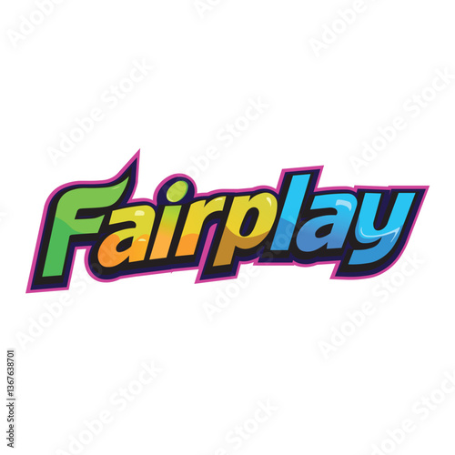 A vibrant and dynamic "Fairplay" logo with a bold, colorful gradient design, outlined in pink for a striking, energetic look