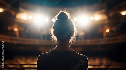 Silhouetted dancer stands on an empty stage