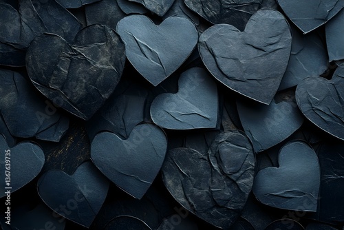 Seamless Background of black Paper Hearts