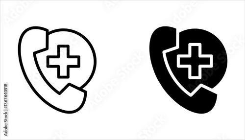 Emergency call line icon set, medicine and healthcare, medical support sign on white background