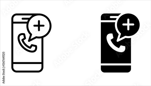 Emergency call line icon set, medicine and healthcare, medical support sign on white background