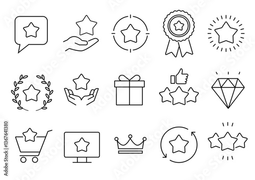Bonus, benefit, offer and reward editable stroke outline icons set isolated on white background flat vector illustration. Pixel perfect.