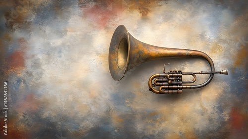 Aged Brass Flugelhorn on Textured Background Vintage Musical Instrument
