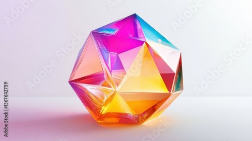 Colorful geometric crystalline structure illuminated with radiant light and shadow