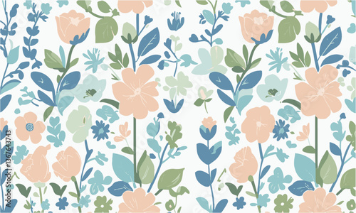 A seamless floral pattern in a modern vector style, easily editable.