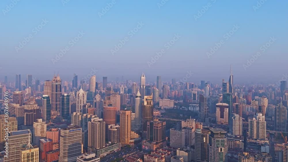 4K real time Aerial view of Shanghai modern buildings and traditional residential buildings at sunrise. 4K real time Aerial view of Shanghai modern buildings and traditional residential buildings at sunrise.