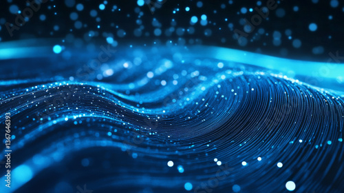 Blue abstract technology data wavy lines in holographic style
