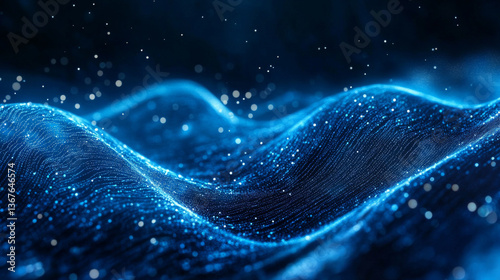 Blue abstract technology data wavy lines in holographic style