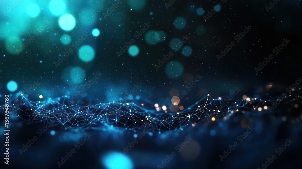 Abstract representation of digital connections in a vibrant blue and green environment