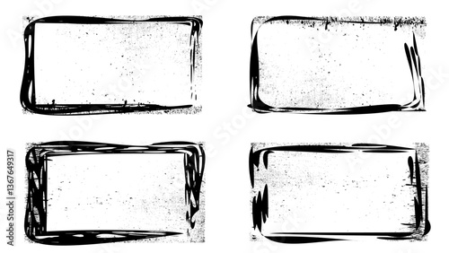 Grainy abstract square shapes frame.Square gradient noise grain vector textures.Paint texture with spray effect and drop ink splashes.