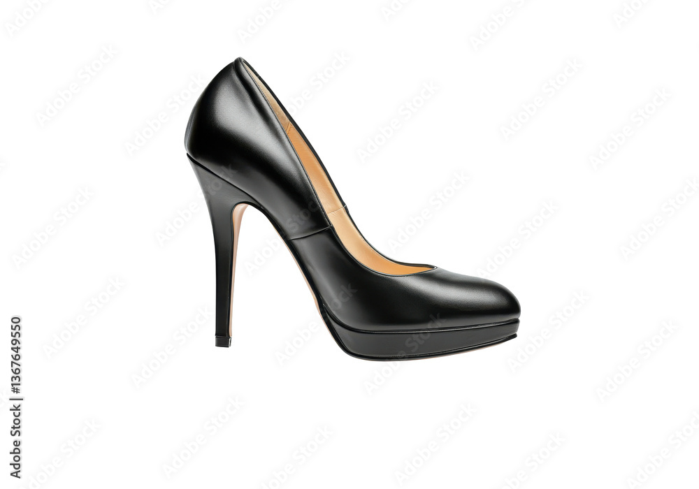 A floating high-heeled shoe, slightly tilted, on a solid white background A floating high-heeled shoe, slightly tilted, on a solid white background