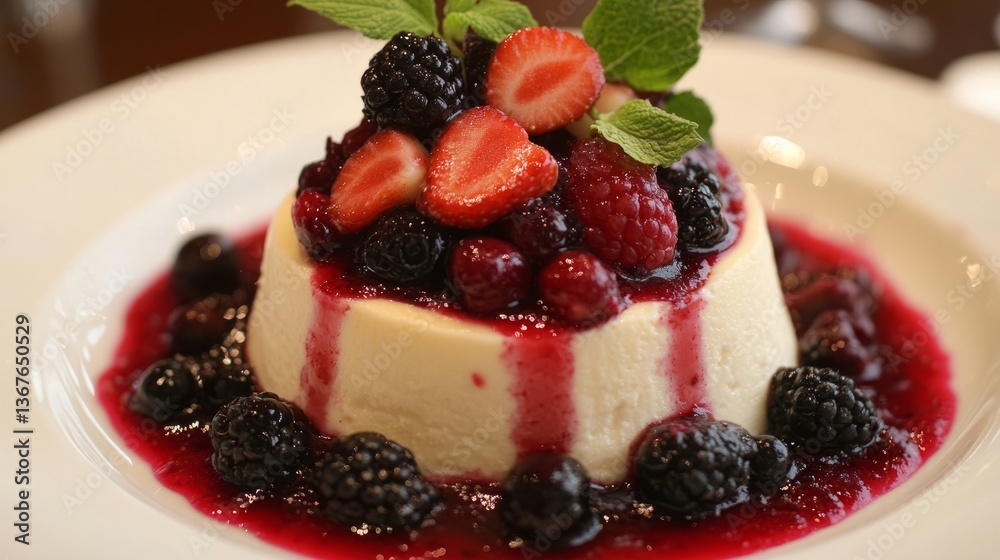A New York-style cheesecake topped with a fresh berry compote A New York-style cheesecake topped with a fresh berry compote