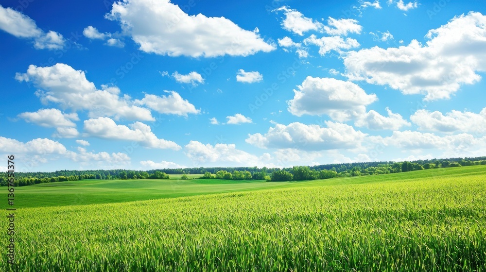 Obraz premium Serene Green Field Under a Blue Sky