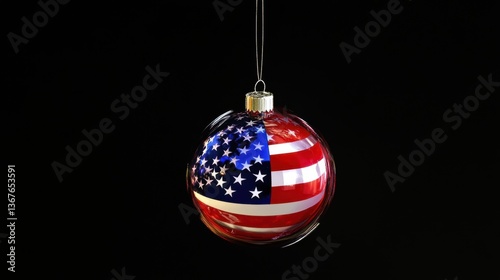 Wallpaper Mural American Flag-Themed Christmas Ornament Hanging on Black Background Torontodigital.ca