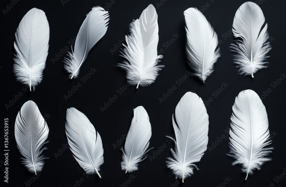 Obraz premium White Feathers Arranged on Black Background