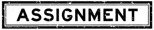 Grunge black assignment word square rubber seal stamp on white bacckground