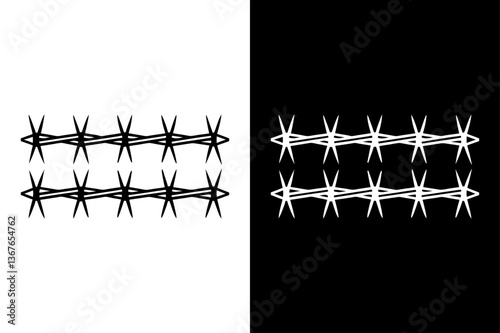 Black & White Barbed Wire Fence Icon Scalable Vector Silhouette.