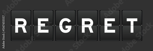 Black color analog flip board with word regret on gray background