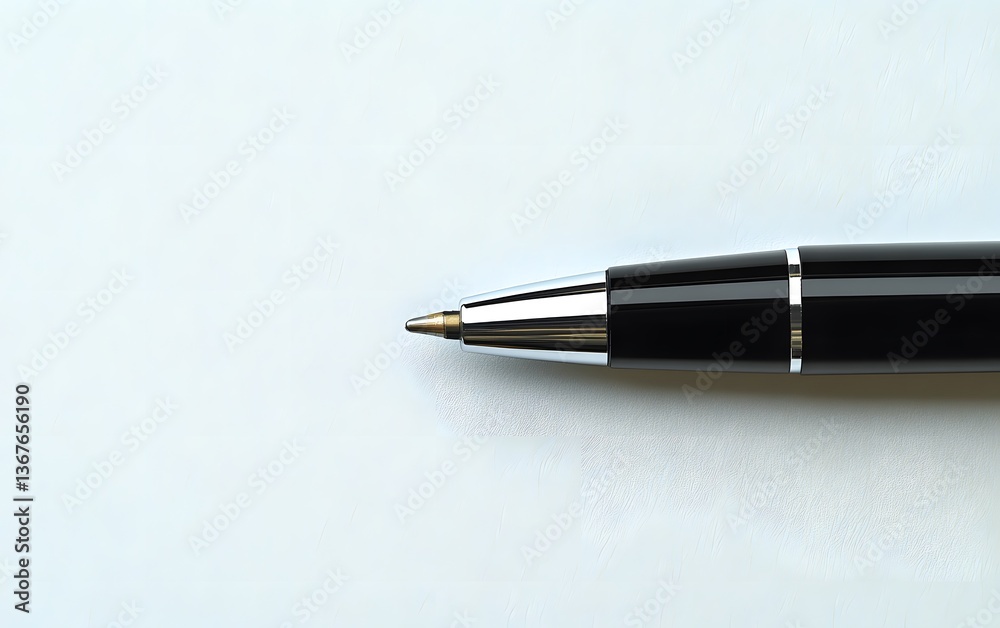 Close-up of Elegant Black Ballpoint Pen on White Background Close-up of Elegant Black Ballpoint Pen on White Background