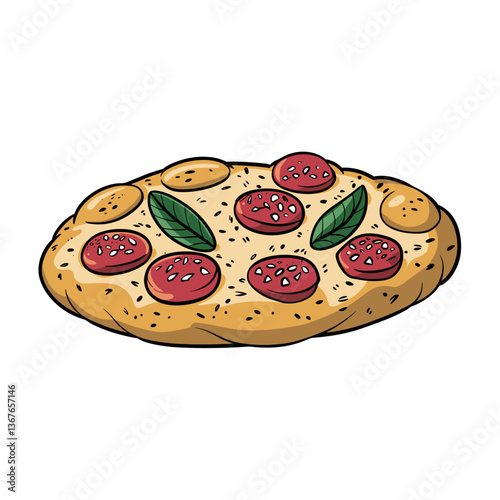 Cartoon Focaccia Bread with Tomato and Basil Toppings