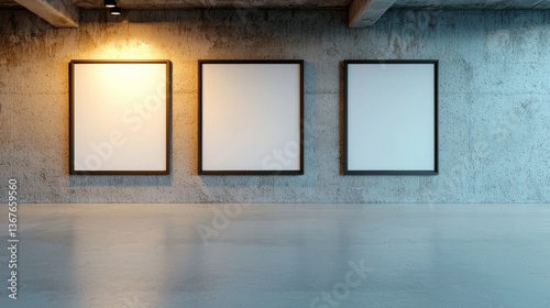 On a plain wall, four mockups of blank posters are presented for branding and marketing applications