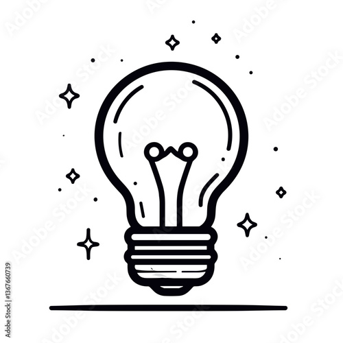 Light bulb illustration with sparkles in minimalist style  