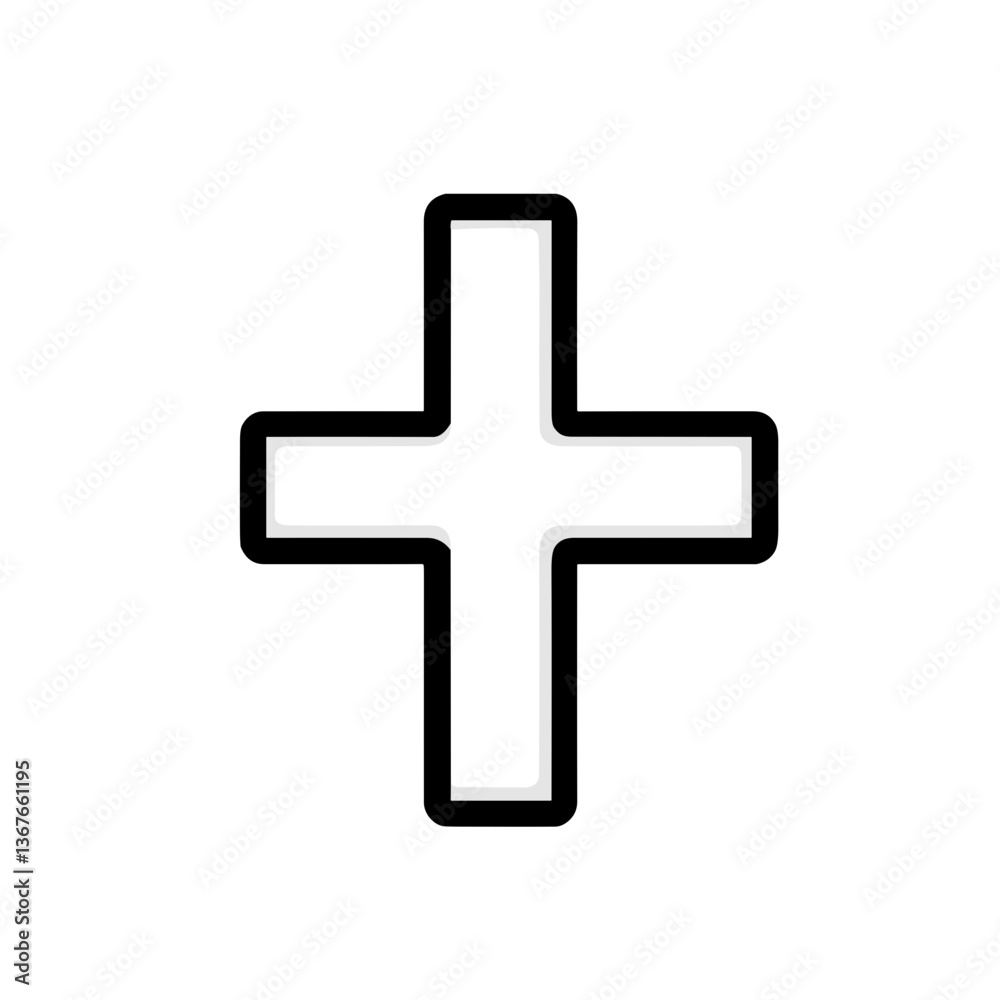 Fototapeta premium Simple black outlined cross symbol on white background 