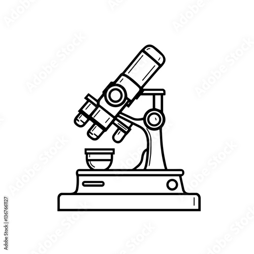Scientific microscope illustration in linear style  
