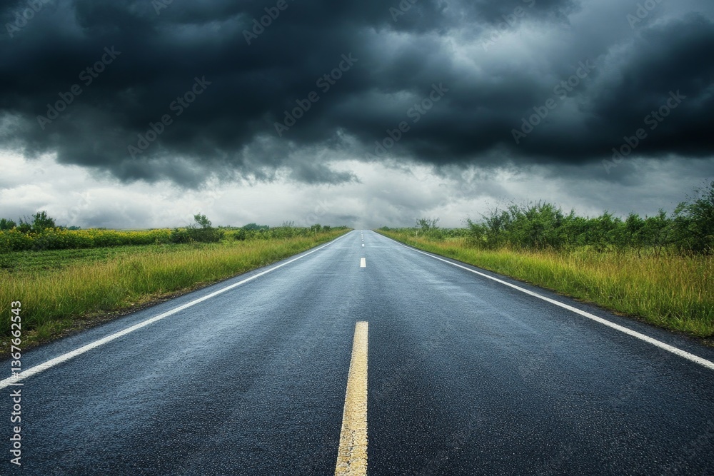 Fototapeta premium Empty Road Under Storm Clouds (2)