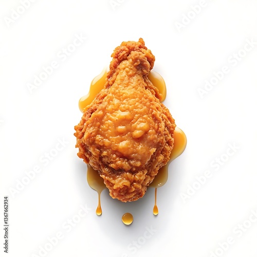 Crispy Fried Chicken Wing with Dripping Sauce on White Background