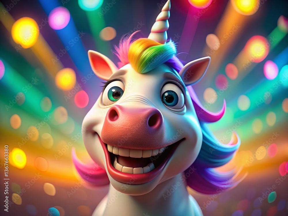 Fototapeta premium Hilarious 3D Rendered Unicorn Character Stock Photo - Funny Cartoon Horse