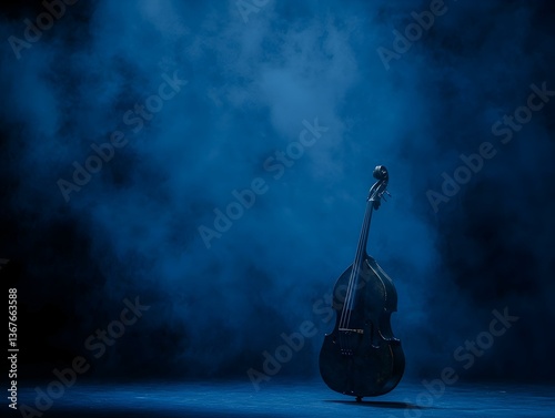 Dramatic double bass in blue smoky background. Perfect for music, concert, or mystery themes.