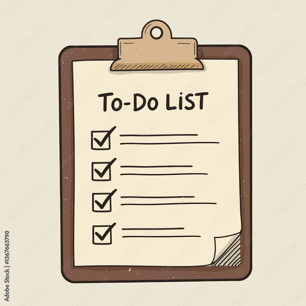 To-Do List on Clipboard with Checkmarks on Beige Background To-Do List on Clipboard with Checkmarks on Beige Background