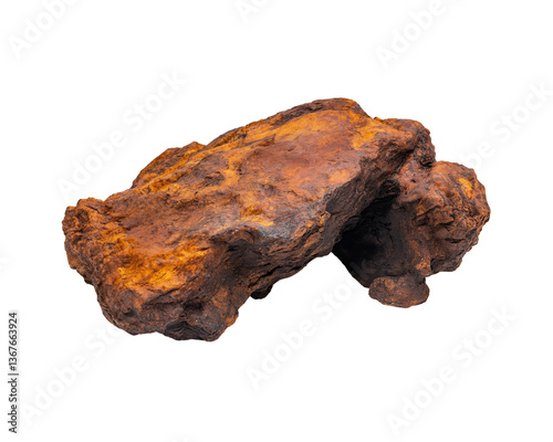 Isolated Brown Iron Ore Stone Chunk on Transparent Background, PNG Image