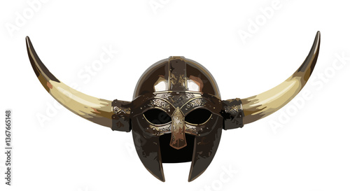 Viking helmet with horns against a plain background  