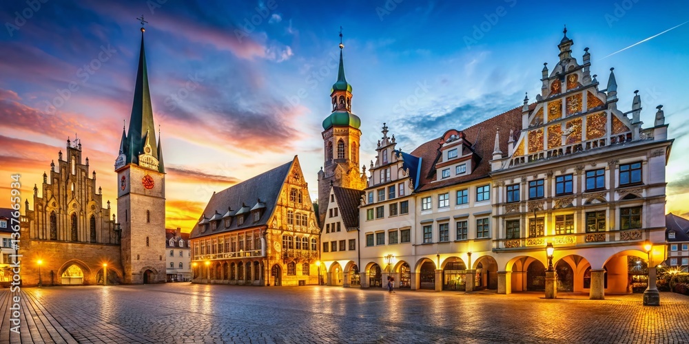 Fototapeta premium Historic German Architecture: Marktkirche and Altes Rathaus with High Depth of Field