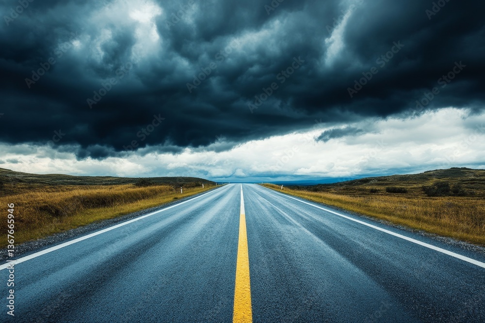 Naklejka premium Stormy Road Through Open Country