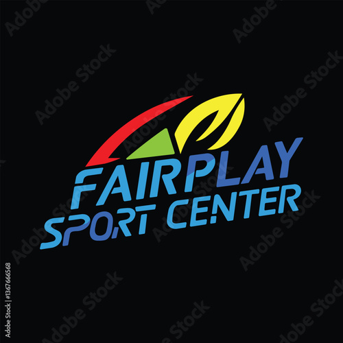 A modern and dynamic logo for "Fairplay Sport Center," featuring bold blue typography with a sleek, colorful abstract symbol representing movement and energy