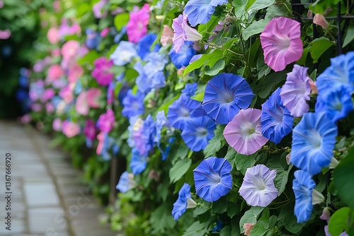 A flower border with intertwined vines and morning glories